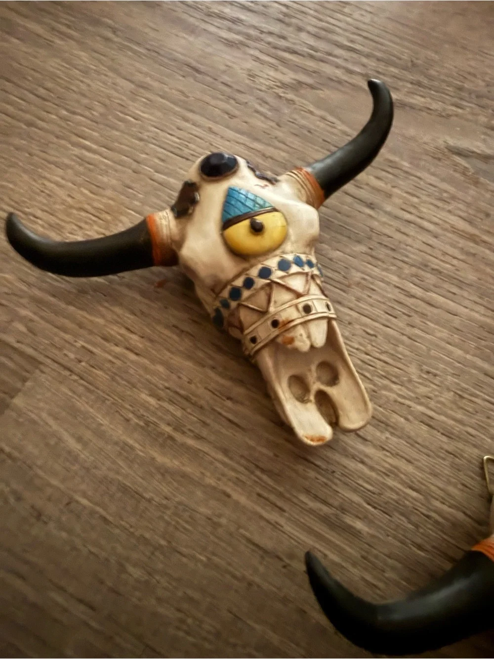 Set of 2 Southwestern Longhorn Skull Wall Hooks | Rustic Western Boho Decor